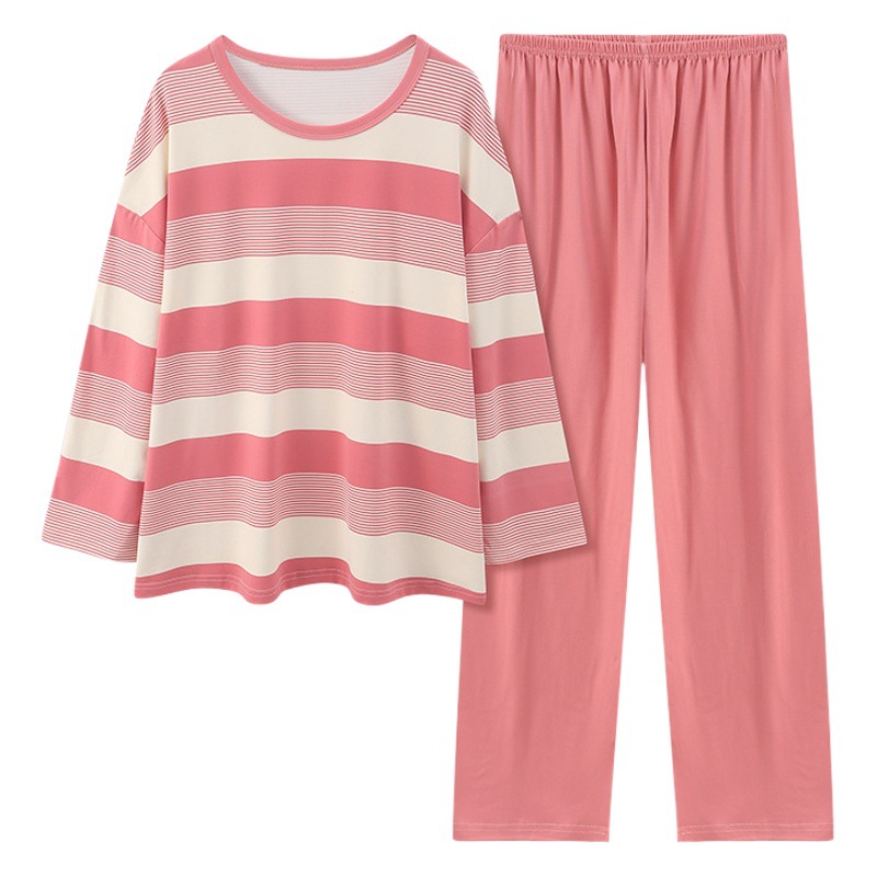 Pajamas women's long sleeve spring and autumn suit thickened lazy loose trousers home wear classic striped casual two-piece suit