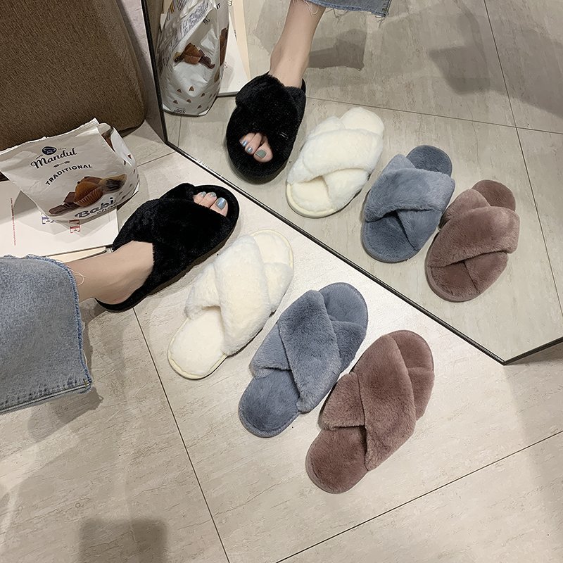 Plush cotton slippers women's 2024 new home indoor autumn and winter non-slip cross-border wholesale warm wool slippers