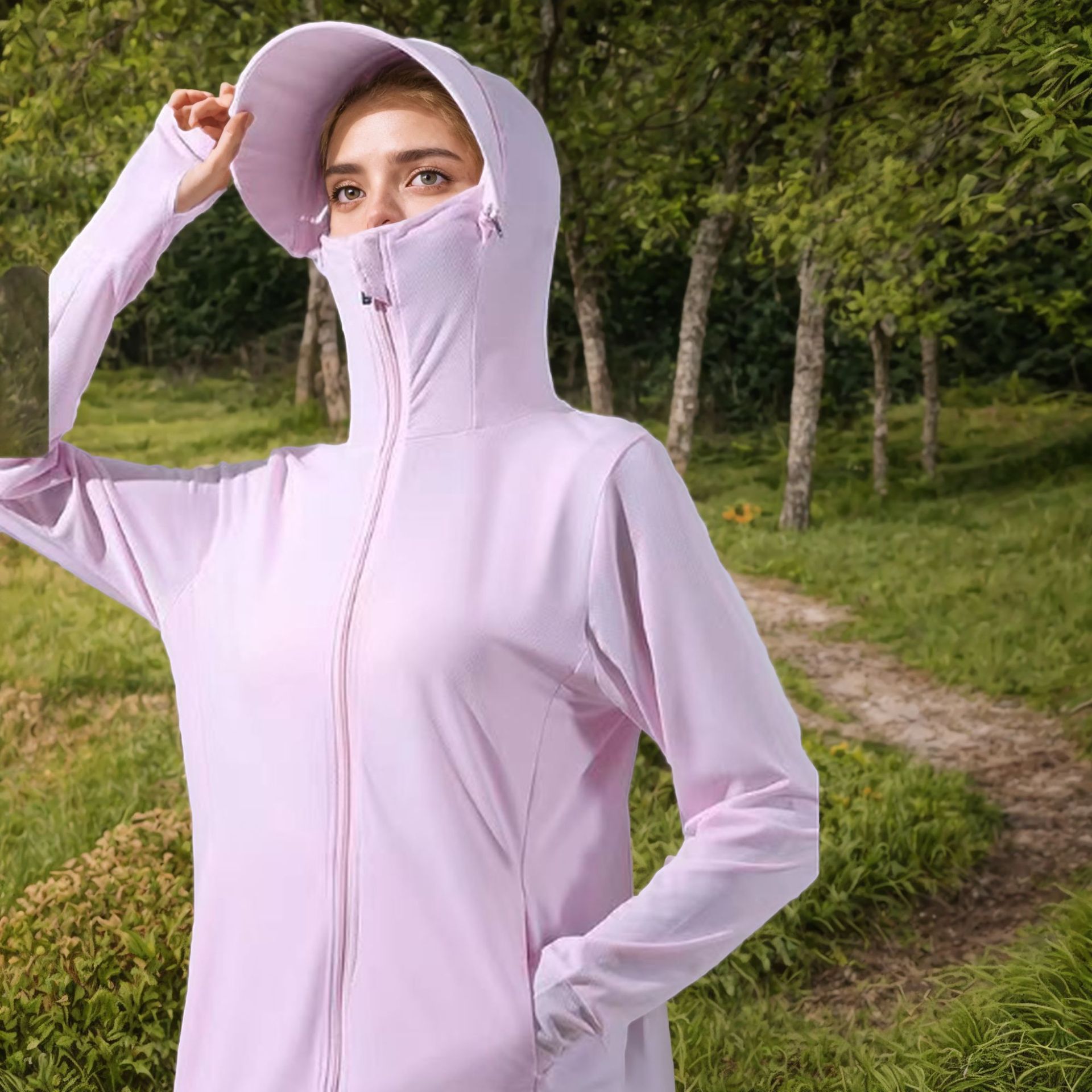 Picture of Jiao's Same Style Summer Ice Silk Non-Uv Protection Clothing for Men and Women with Brim, Non-Uv Protection, Breathable, Quick-Drying Fishing Sun Protection Clothing