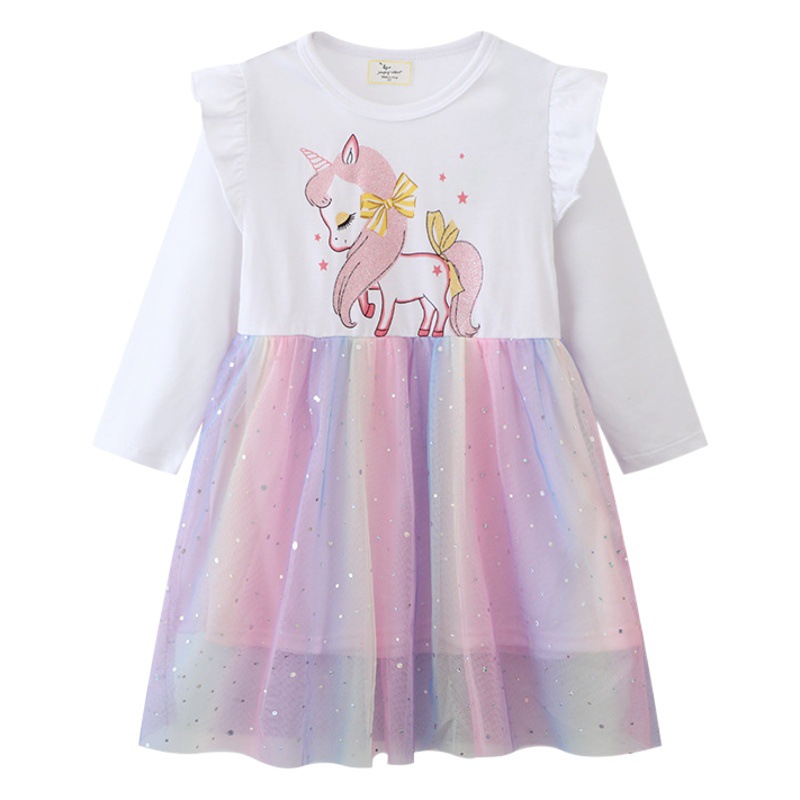 Distribution of 2025 Spring & Fall New Girls' Dresses for Girls, European and American Skirts, Mesh Cross-Border Children's Clothing