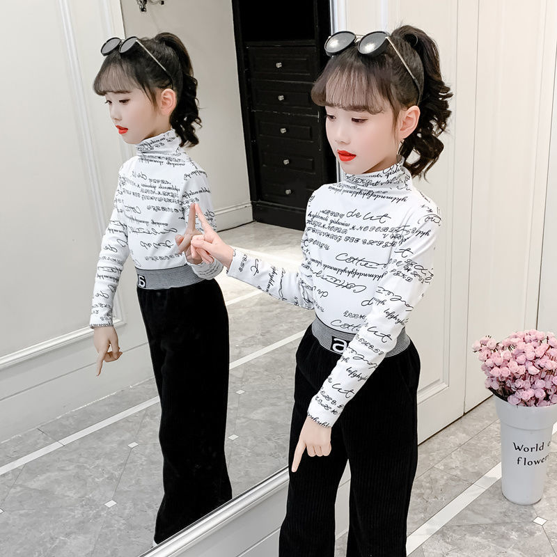 Picture of Girls' Long-sleeved T-shirt English Top Spring and Autumn New Children's T-shirt Top Western Style Top Fleece Base Shirt Outer Wear