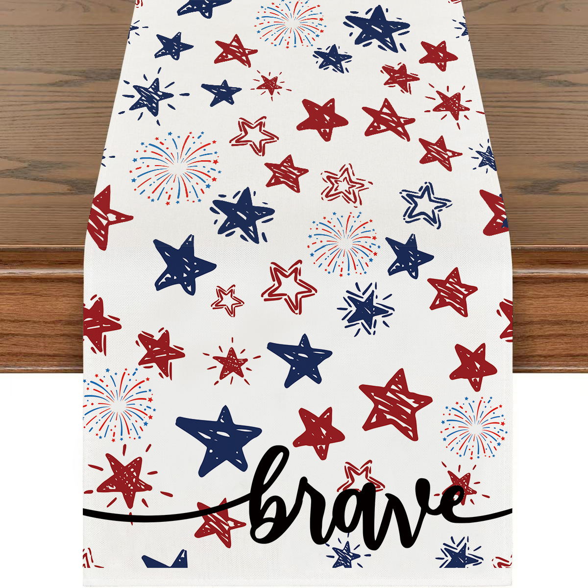 Picture of Explosions US Independence Day Decorative Table Runner Linen Star-stripe Printed Tablecloth Patriot Holiday Atmosphere Table Runner