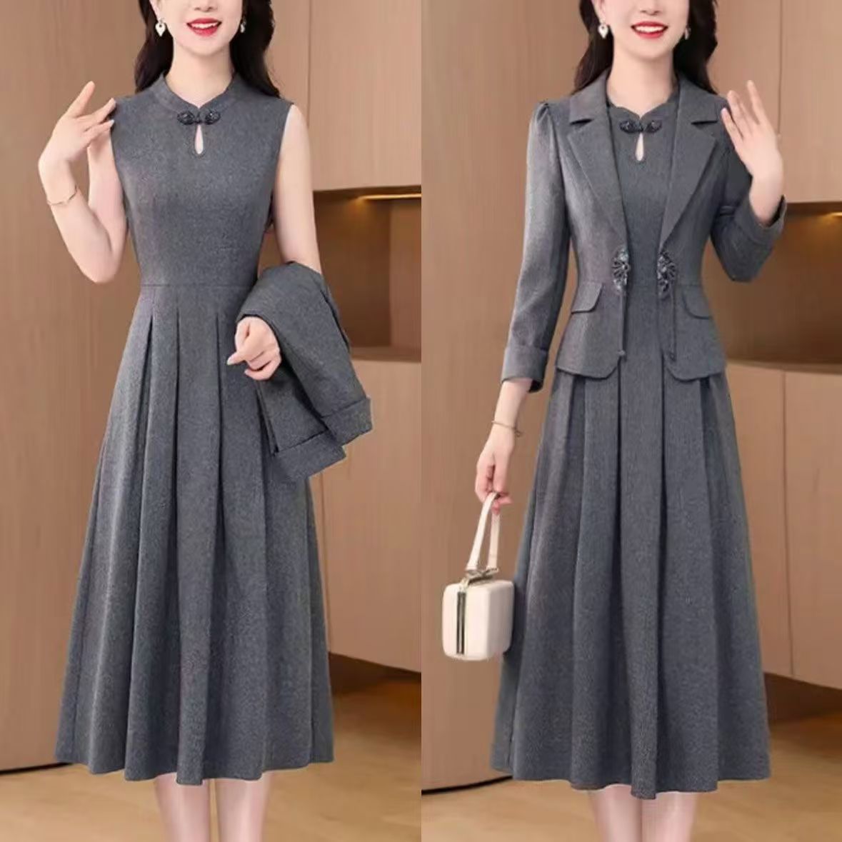 Early Autumn and Winter Long Sleeve Two-Piece dress Women's 2025 Autumn New Style Temperament National Style Mother Vest Dress suit
