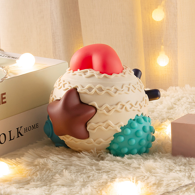 Baby Soft Rubber Toy Hand-Held Ball Rattle, Soothing Massage Tactile Sensory Ball, Educational Bath and Water Play Toy for Infants and Toddlers