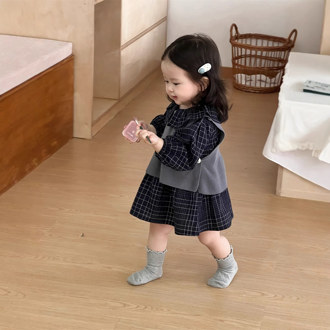 Children's Autumn Clothing 2025 New Korean Style Children's Clothing Baby Girl Autumn Clothes Girls Plaid Dress Suit Autumn Style