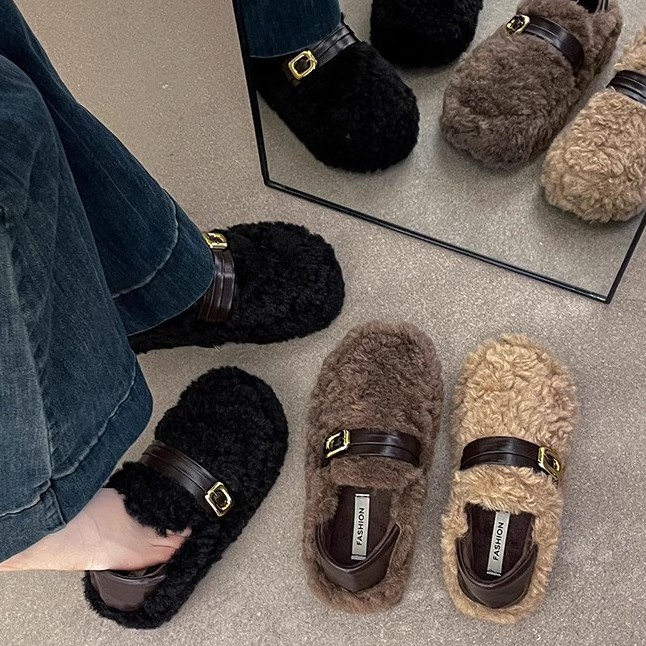 Fashion Retro Versatile Beanie Cotton Shoes for Women 2025 Autumn and Winter New Soft Sole Slimming Slip-On Plush Shoes