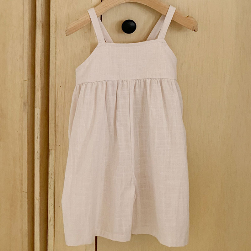 Korean Style Ins Girls' Summer New Arrival Jumpsuit Stylisch Wide-leg Loose Solid Color All-match Children's Strap Cropped Pants