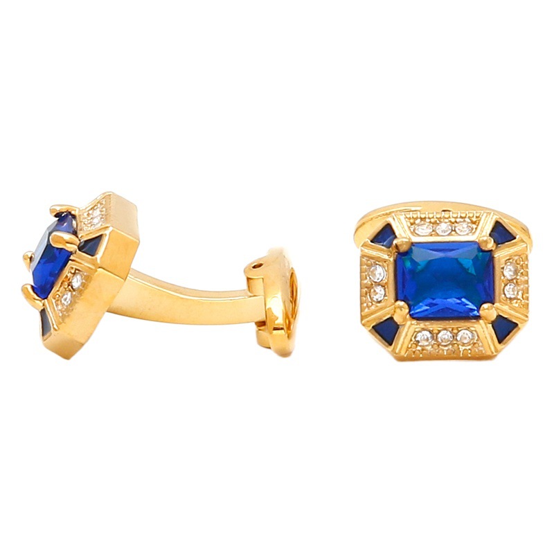 Men's cufflinks cross-border hot-selling high quality light luxury inlaid blue zircon square gold shirt jewelry in stock wholesale