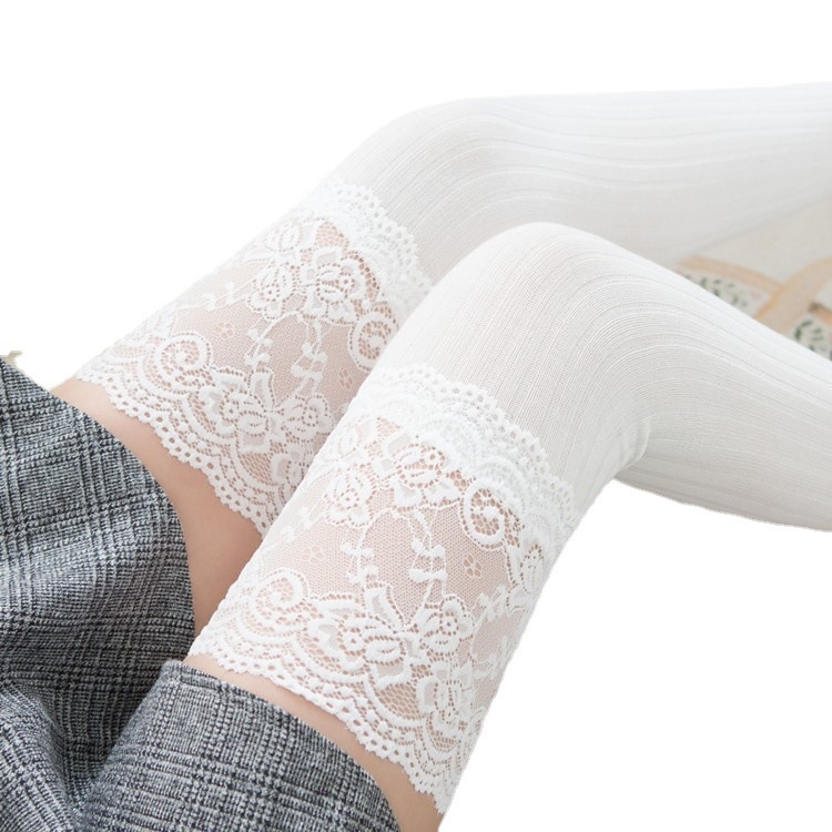 Picture of Japanese Style Lace Over-The-Knee Socks Wholesale Vertical Striped High-Top Bottoming Socks Non-Slip over the Thighs Factory Direct Sales