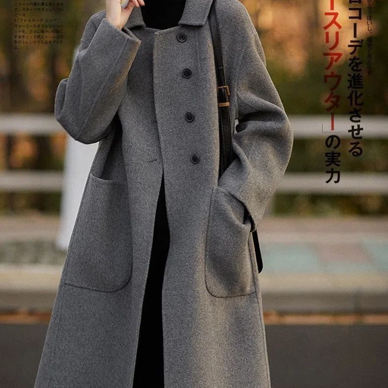 Cross-Border Plus-Size Women's Coat, Mid-Length, 2025 Autumn and Winter New Style, Loose Double-Sided Fleece Woolen Coat