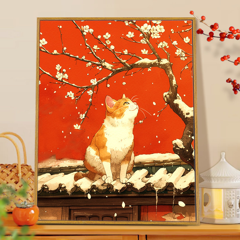 [Snow Cat] diy Digital Oil Painting Adult Hand-painted Hand-painted Healing Oil Color Acrylic Filling Decorative Painting