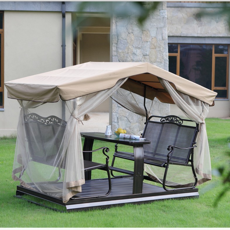 Picture of Outdoor power rocking chair courtyard rocking four-person swing table and chair with canopy outdoor Villa rocking table rocking chair