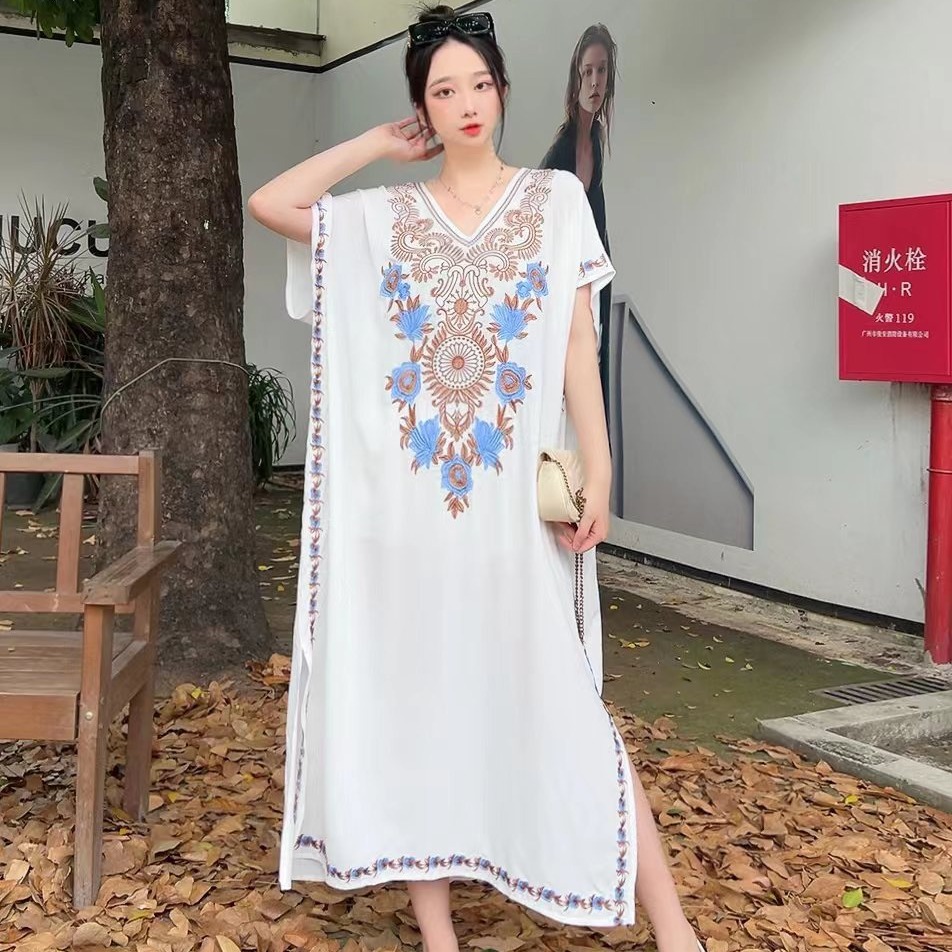 2024 Spring plus size heavy embroidery ethnic style holiday dress