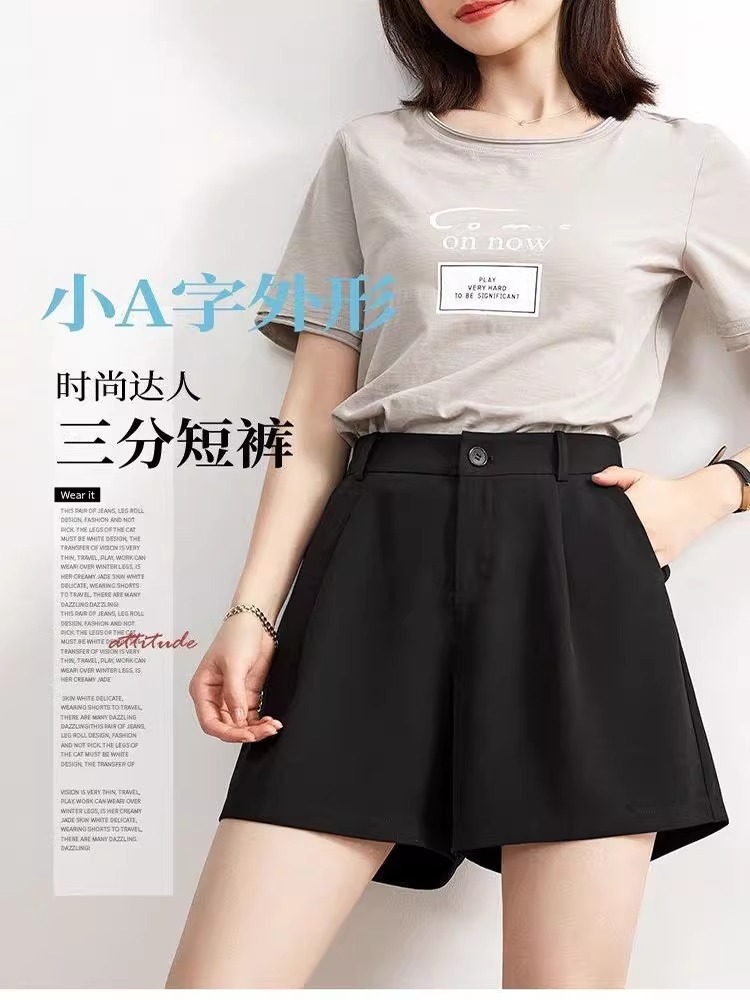 2024 New Shorts Women's Spring Black A- line Wide Leg Pants High Waist Slimming Fashionable Suit Korean Style Casual Hot Pants