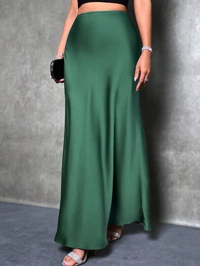 Picture of Foreign Trade Cross-Border Satin Skirt Spring and Summer New European and American Amazon Simple Imitation Silk Long Skirt Women's Clothing