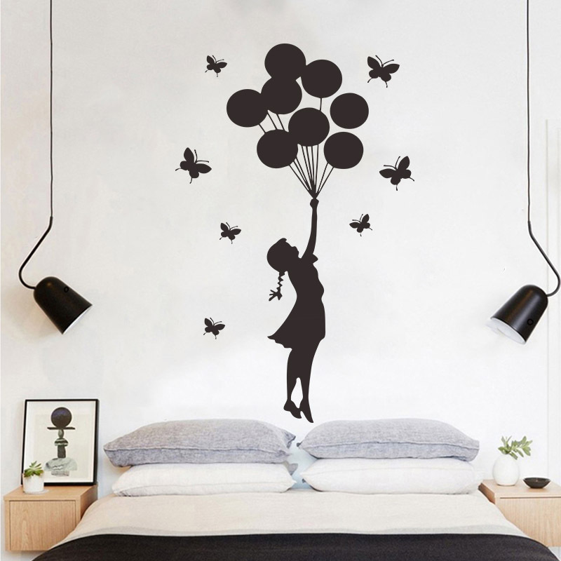 Picture of Butterfly Balloon Girl Generation carved wall stickers living room bedroom children's room background decoration creative wall stickers FX2025