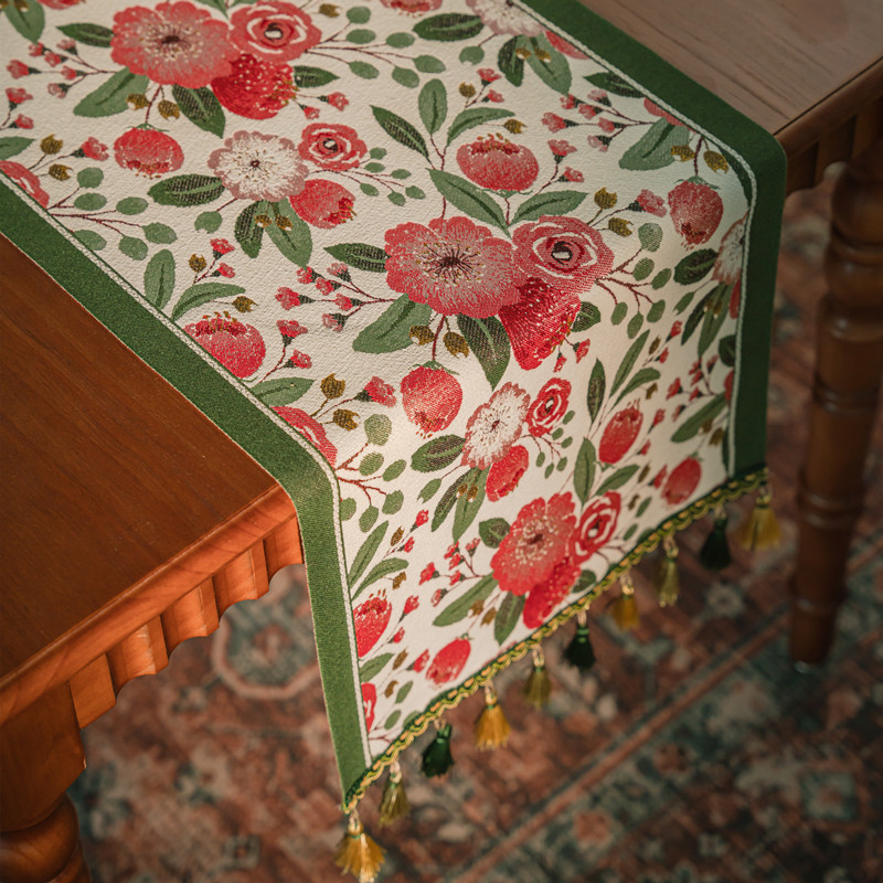 Modern Simple Table Runner Yarn-dyed Flower Daisy Composite Corrugated Tassel Household Polyester Tablecloth Table Runner Bed End