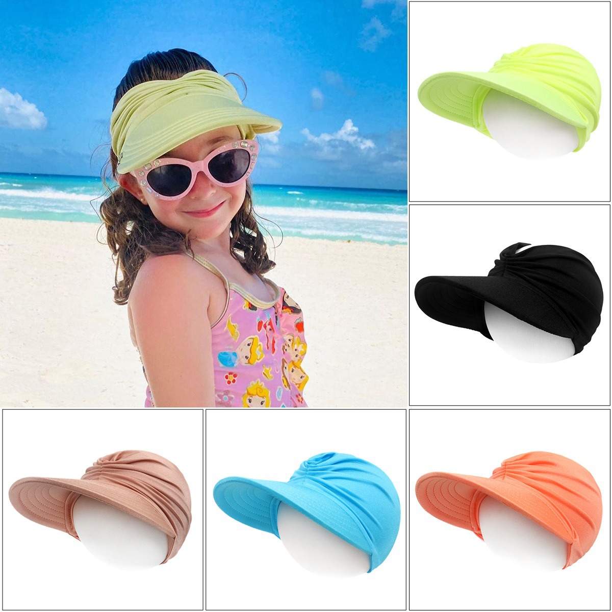Summer Boys and Girls Large Brim Empty Top Hat Baby Sunshade Baseball Cap Outdoor Beach Sun Protection Ponytail Peaked Cap