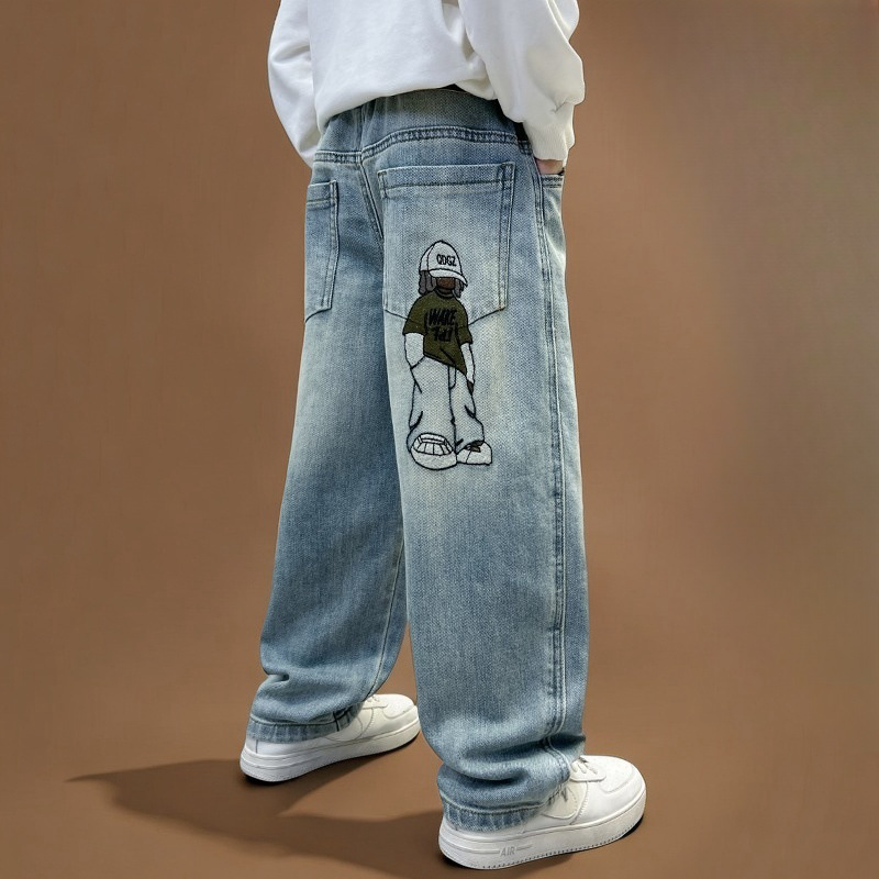 Boys' Jeans Spring and Autumn 2025 New Children's Straight-Leg Pants Autumn Trendy Brand Loose Fit Big Kids Long Pants Stylish