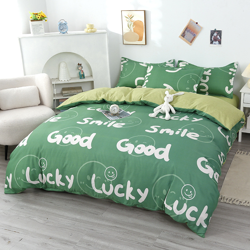 Picture of Small fresh sanding quilt cover four-piece water-washed cotton bed sheet quilt cover simple student dormitory single three-piece wholesale