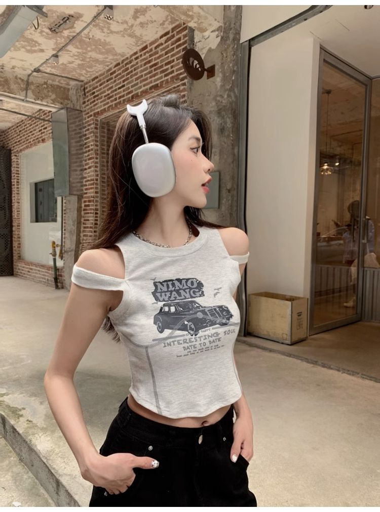 Sweet Sexy Short Sexy Vest for Women Summer Outer Wear Unique Chic Design Sleeveless Top T-Shirt Trendy