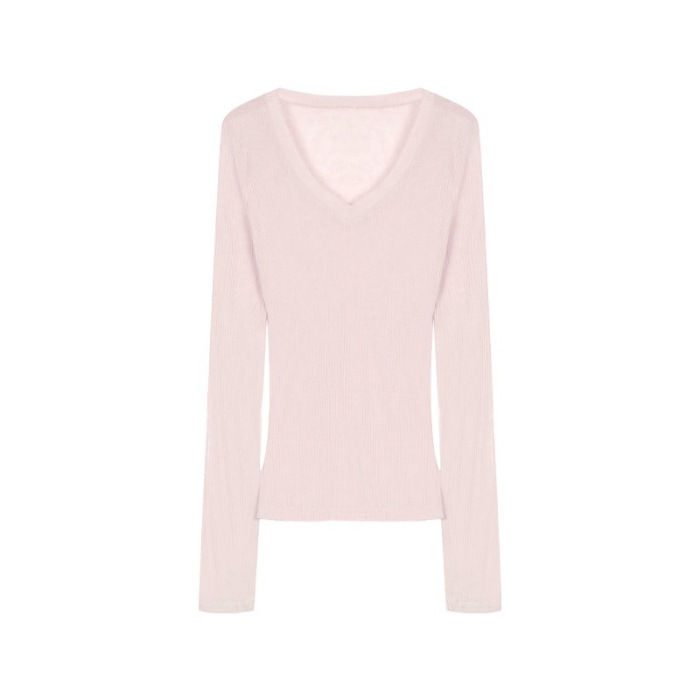 Picture of Thin Micro-transparent V-neck Sunscreen Long-sleeved T-shirt Women's Summer Korean-style Chic Casual Slim-fit Slimming Niche Blouse Top