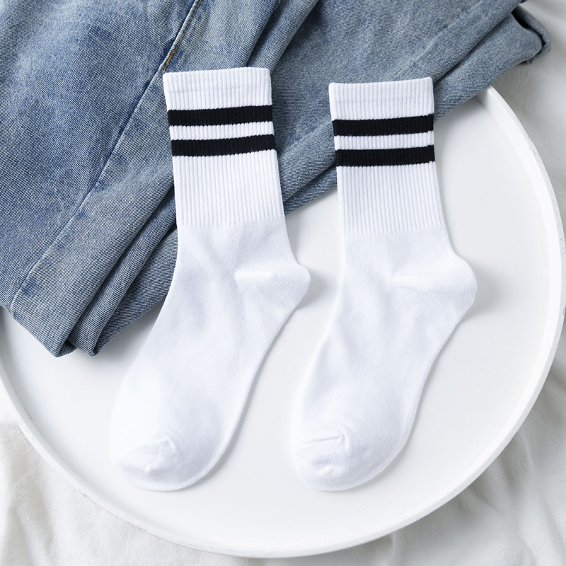 Picture of Socks women's mid-calf length socks men's deodorant cotton couple socks student stockings ins trendy long black white spring and autumn cotton socks