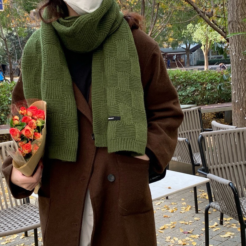 Picture of Recommended White Retro Green Scarf Women's Winter Soft Joker Solid Color Wool Korean Style Warm Scarf