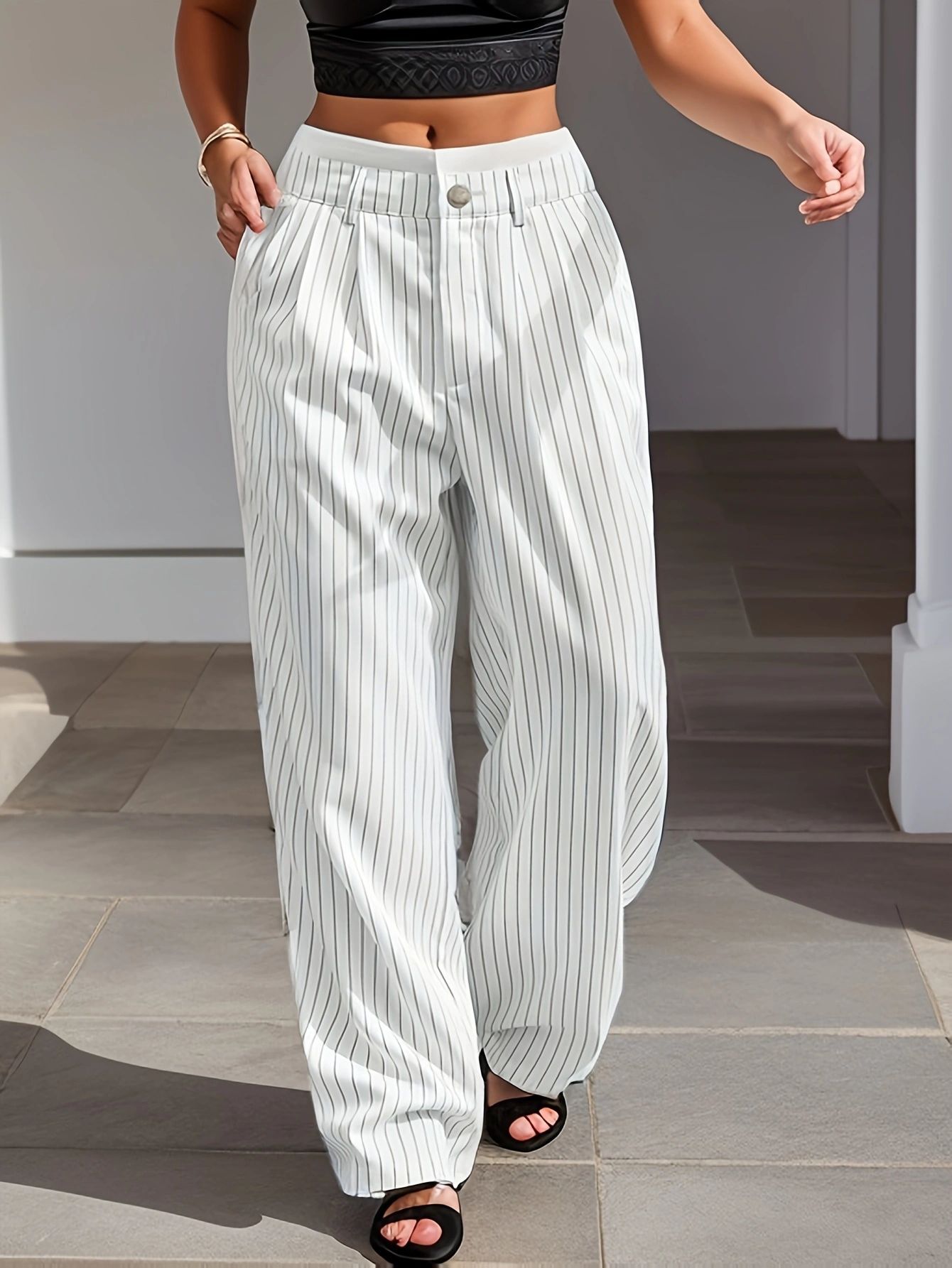 Spring and Summer New Style Japanese and Korean Suit Trousers High Waist Splicing Straight Single Button Trousers Simple Drape Loose Casual Trousers