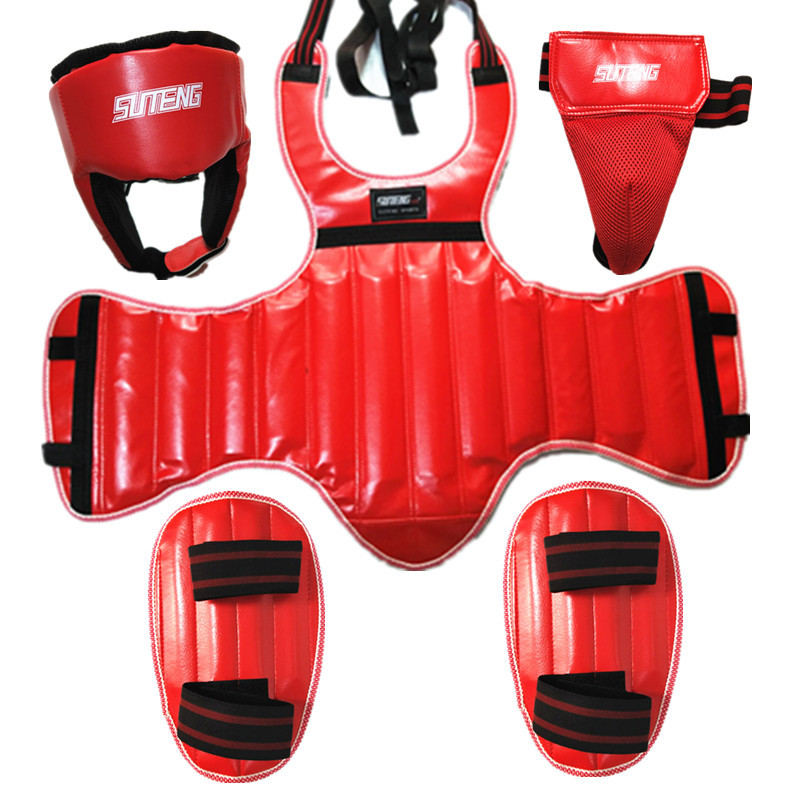 Sagitar Imitation Leather Sanda Protective Equipment 4-Piece Set Boxing Fighting Training Protective Equipment Head Protector Chest Protector Leg Protector Crotch Protector