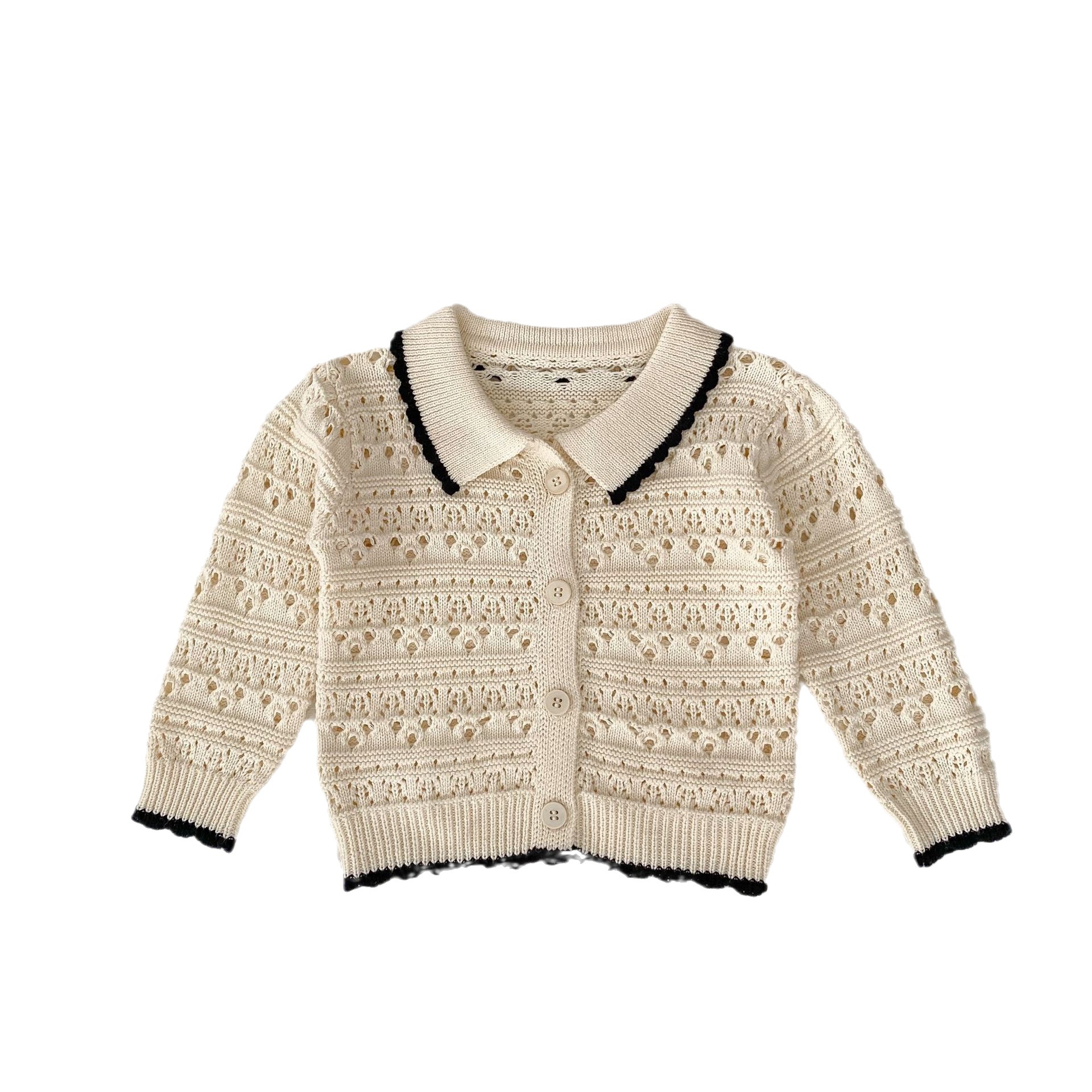 Picture of 2025 Spring Girls' Stylish Long-Sleeve Cardigan Infant Little Chanel-Style Lapel Knitted Hollow Sweater Jacket