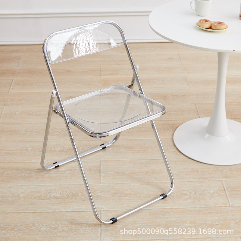 Picture of Transparent Internet celebrity chair acrylic folding chair simple photo shop stool ins makeup dining chair for home use