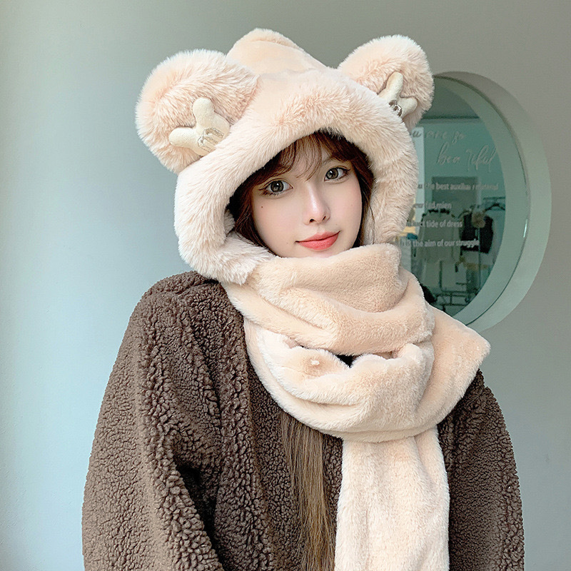 Picture of Hat Women's Winter Winter Fluffy Cute Plush Cold-proof Warm fleece-lined Thickened Scarf and Gloves New
