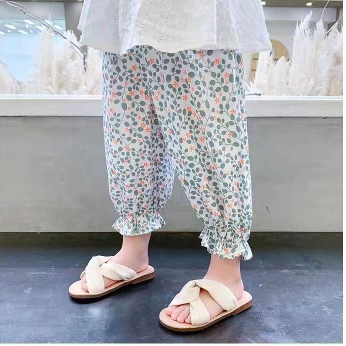Picture of All-match Anti-mosquito Pants Girls' Summer Printed Mid-high Waist Beach Pants Children's Vintage Floral Pants Summer Sunscreen Pants