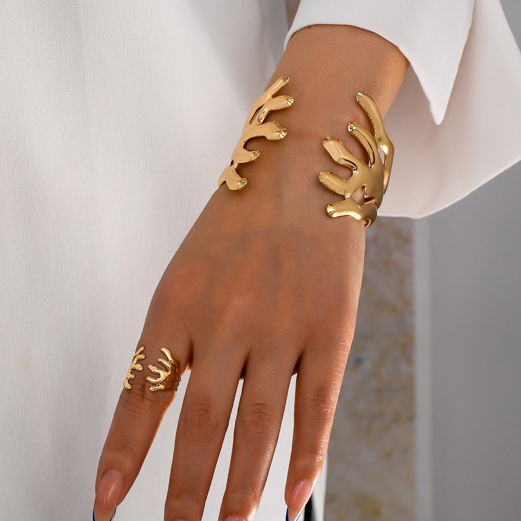 Cross-border Hot Personalized Creative Branch Ring Bracelet Opening suit Suitable for Women's Party Wear