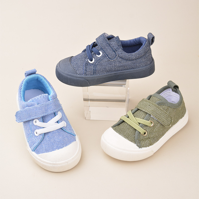 Spring New Baotou Anti-kick Boys Canvas Shoes Casual Injection Soft Bottom Velcro Children's Small Cloth Shoes 2025