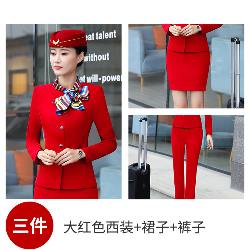 Picture of Stewardess Professional Suit for Women, Autumn and Winter Blazer Dress Set, Beautician Workwear, Hotel Front Desk Uniform, Aviation Work Clothes