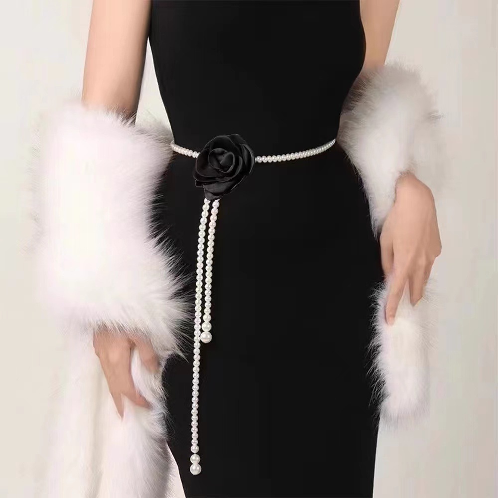 Picture of South Korea Elegant Camellia Pearl Waist Chain Women's Gentle All-match dress Belt High-grade Body Chain