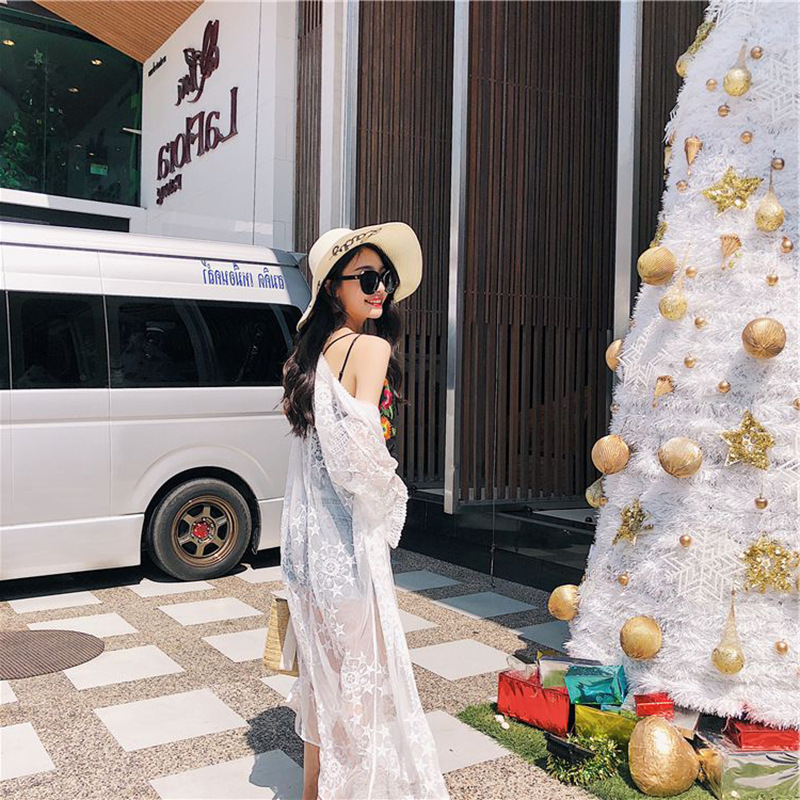 Picture of European and American Cross-border Sunscreen Clothing Women's Summer Seaside Vacation Mid-length Lace Coat Hollow Beach Bikini Blouse