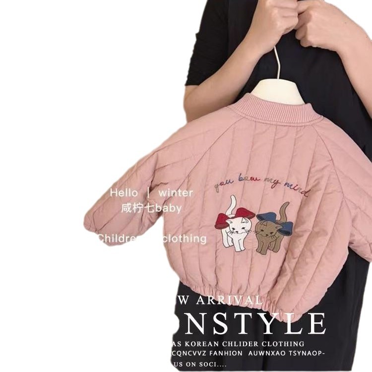Picture of Girls cotton-padded jacket coat baby 2024 new fleece-lined autumn and winter thick cotton-padded children's embroidery warm winter cute