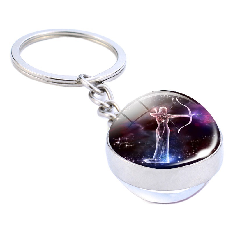 Aliexpress Twelve Constellations Luminous Double-Sided Glass Ball Key Chain Keychain Pendant Manufacturer Spot Wholesale