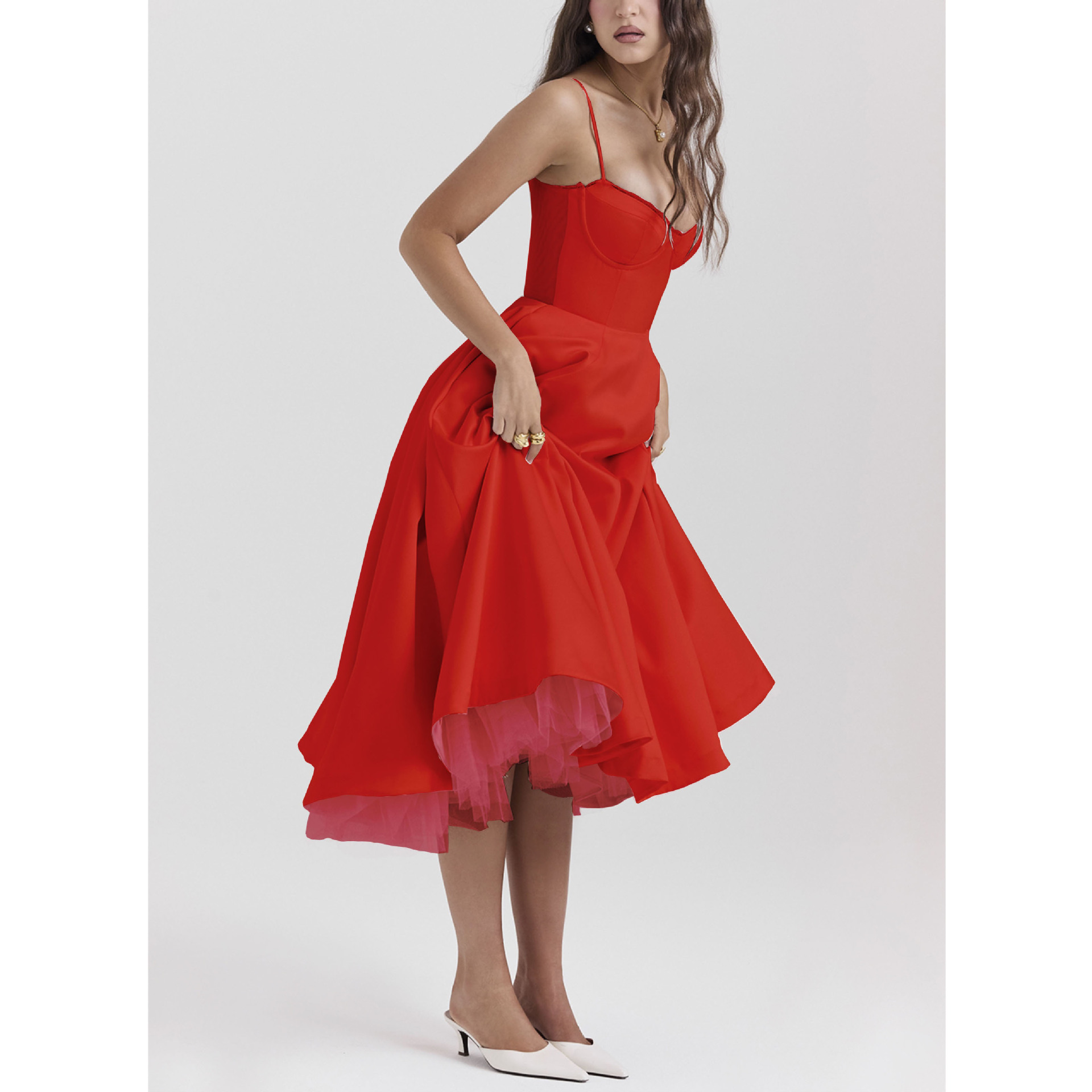 Picture of European and American sexy women's cross-border Amazon new strap V-neck sleeveless dress pettiskirt long skirt