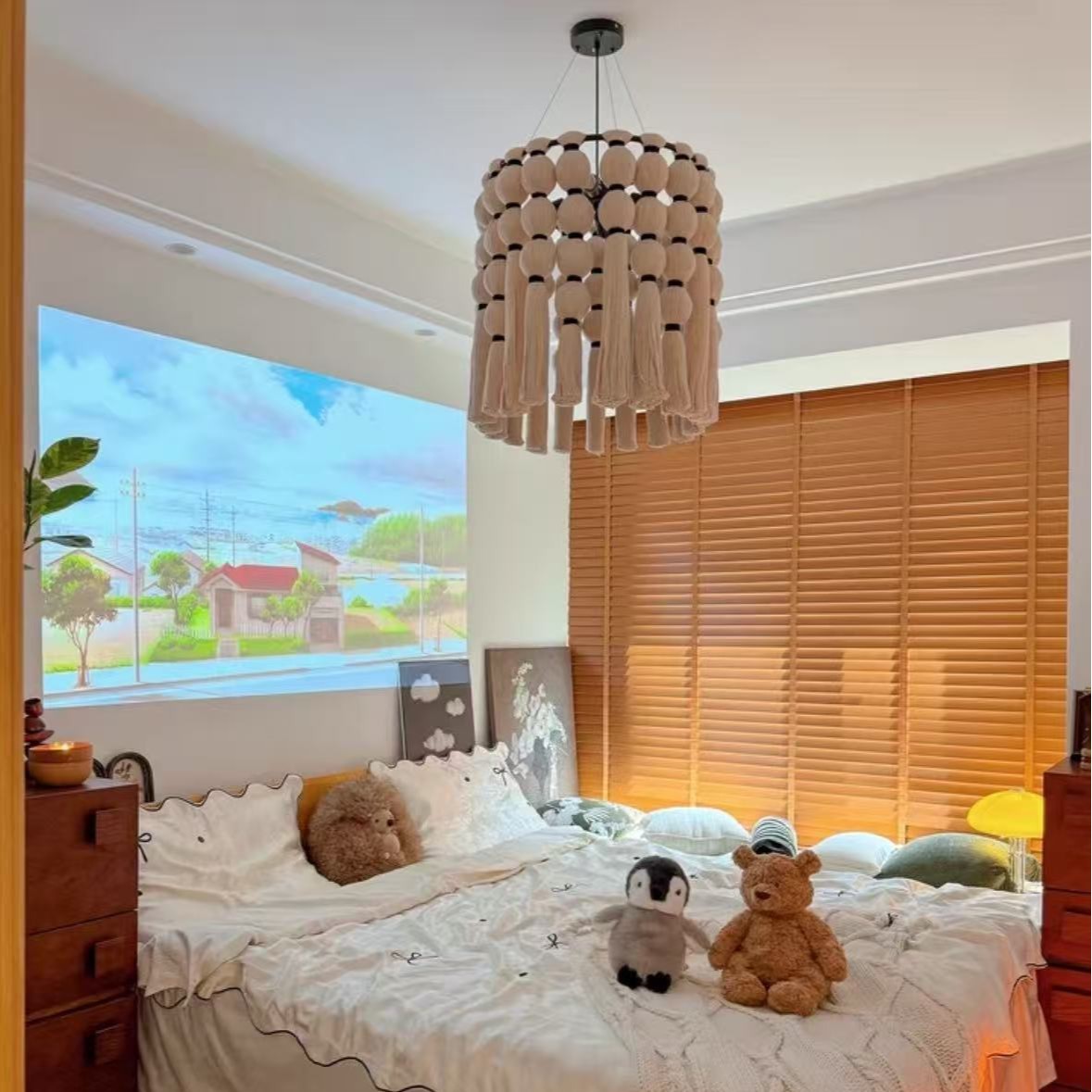 Picture of Cross-border hot selling Nordic spherical hand-woven bohemian lampshade decoration simple tassel chandelier lighting