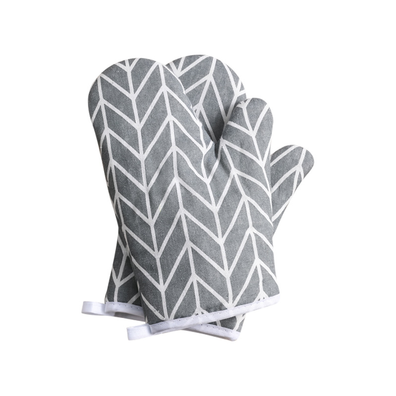 Picture of Kitchen Microwave Oven Heat Insulating Gloves Thickened Plaid Anti-scalding Anti-heat Gloves High Temperature Baking Cotton and Linen Oven Gloves