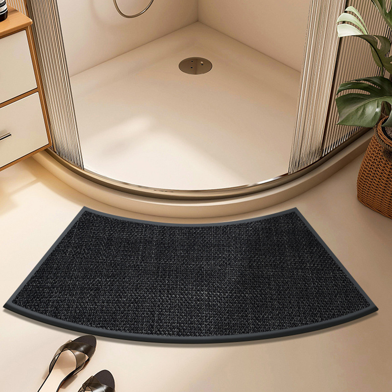 Picture of Imitation Linen Woven Arc Bathroom Floor Mat Bathroom Absorbent Foot Mat Toilet Shower Room Door Arc Anti-Slip Mat