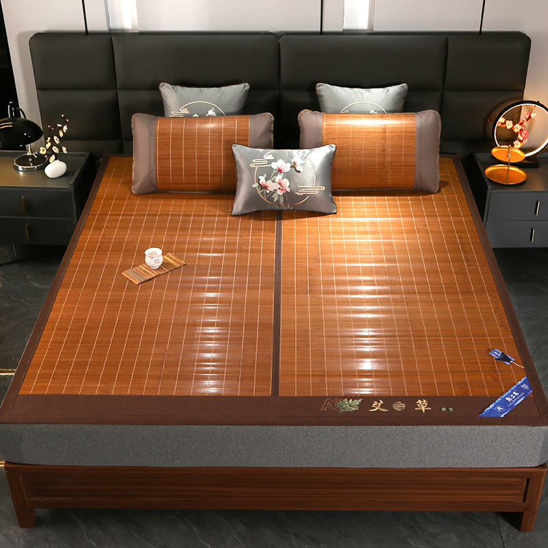 Picture of Summer Summer Mat Carbonized Bamboo Mat Double-sided Foldable Bamboo Mat Household Ice Silk Mat Student Dormitory Rattan Mat Straw Mat