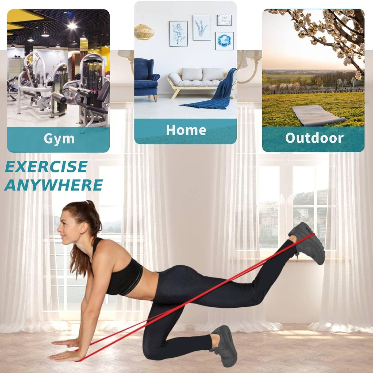 Picture of GPPNKC resistance band suit pull-up auxiliary band men's and women's indoor fitness exercise resistance band with door anchor