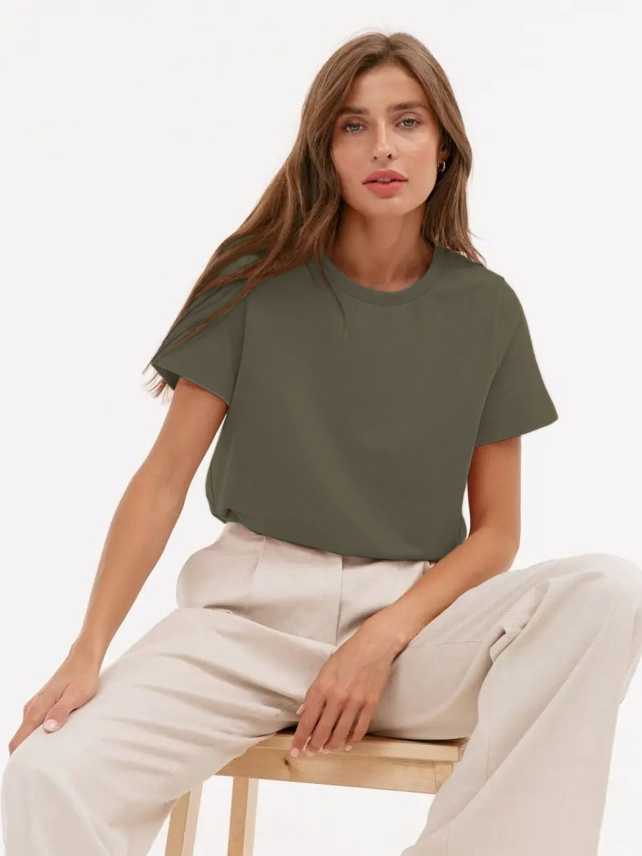 Picture of Cross-Border Short-Sleeved T-Shirt European and American 2025 Summer New Women's Fashion Casual Home Work Clothing Versatile Round Neck Short-Sleeved T-Shirt