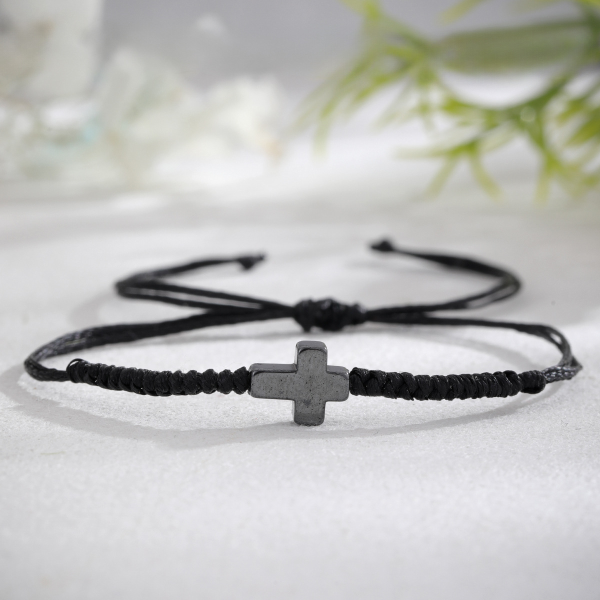 Simple black natural stone cross men's bracelet high sense wear street fashion suit bracelet wholesale