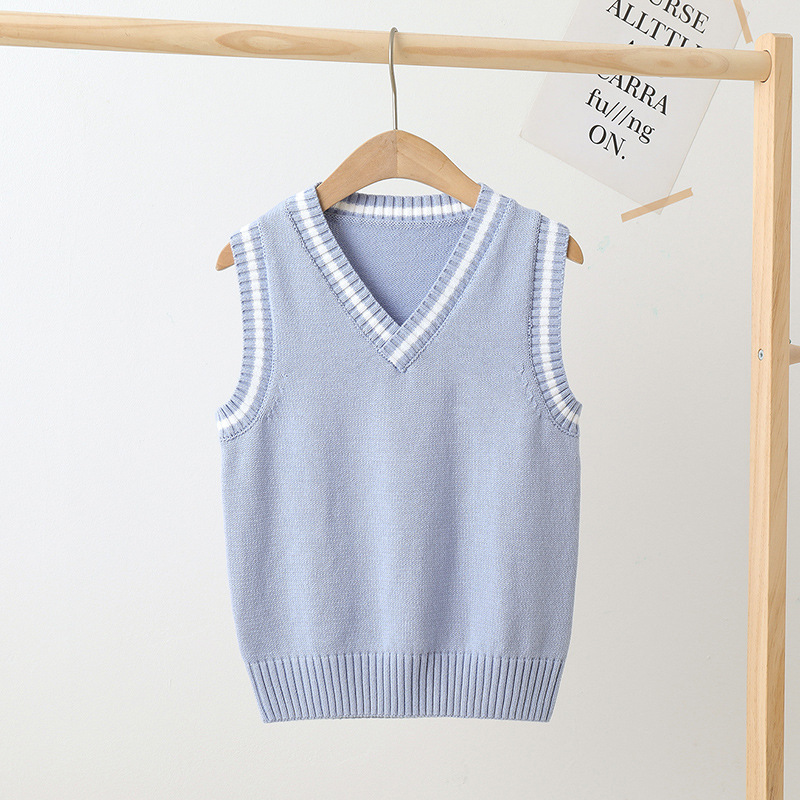 Picture of Children's Knitted Vest Spring & Fall Kindergarten Primary and Secondary School Uniforms Boys and Girls Pullover Preppy Style Sweater Vest